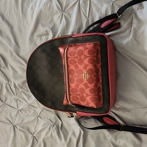Coach backpack brown red burgundy